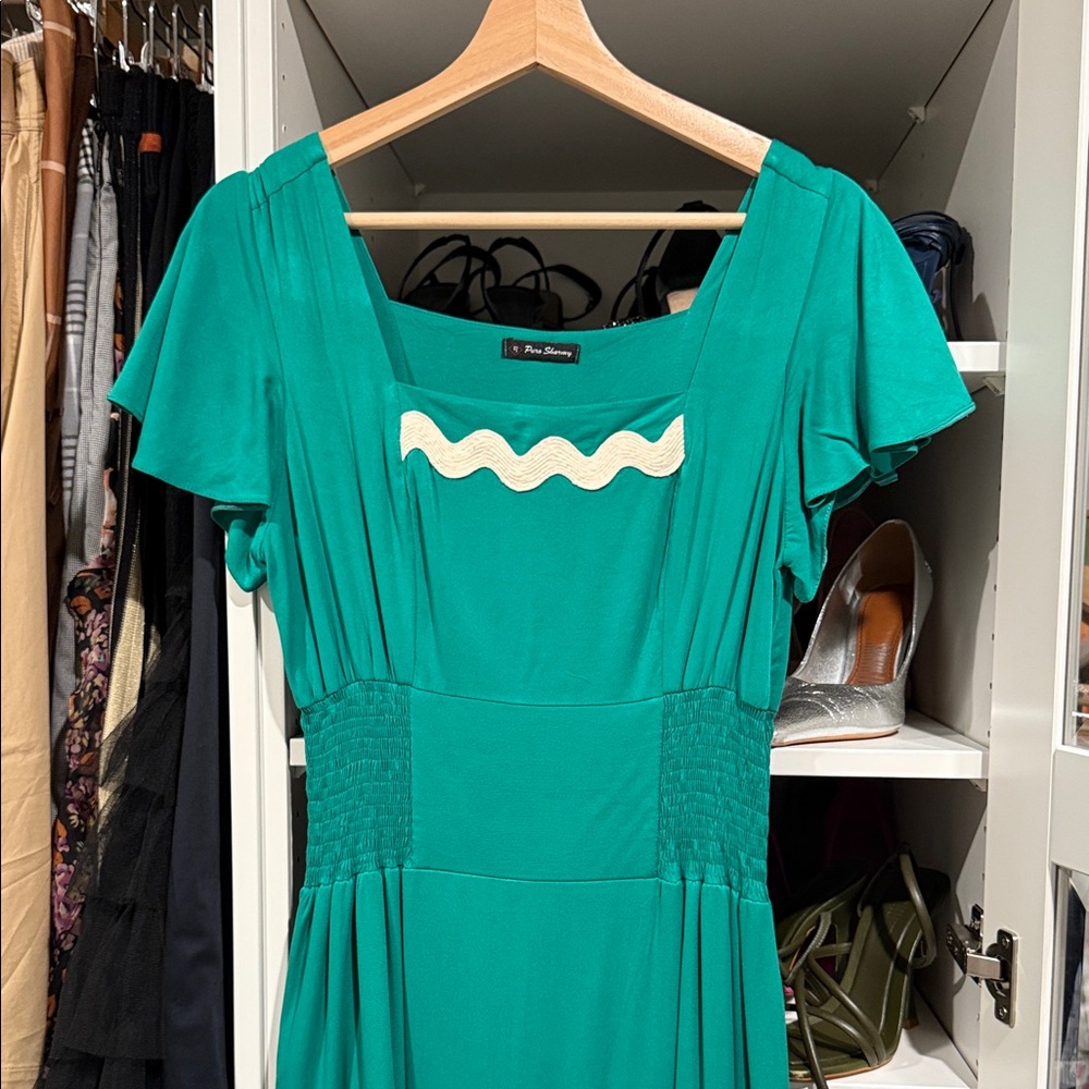 Puro sharmy Teal Dress with Ruffle Sleeves